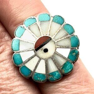 Native Americans Zuni Sun Face Ring Sterling Silver MOP Turquoise 5